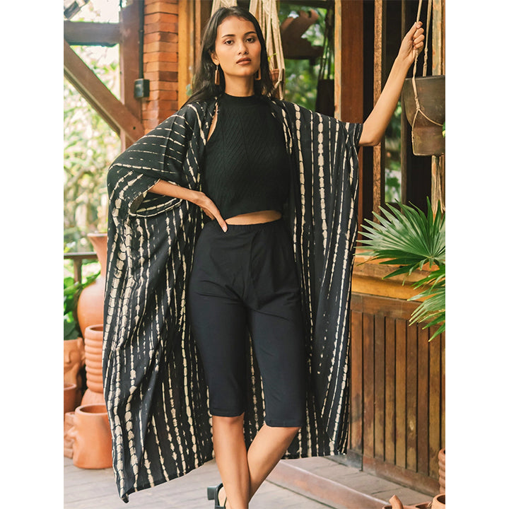 Black & White Tie Dye Long Kimono