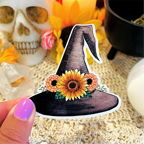 Handmade sticker - Witchy Sunflower Hat