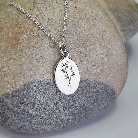 Collier Fleur de Naissance : Juillet argent sterling