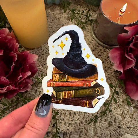 Handmade Sticker - Hat on Books