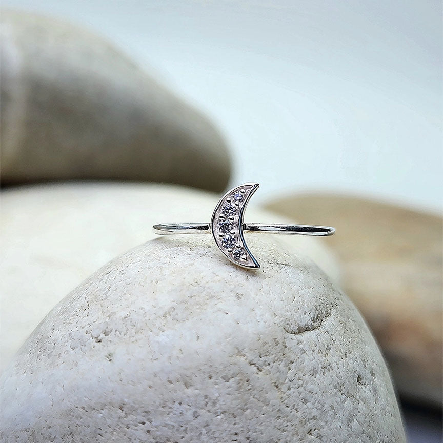 Bague lune zircon cubique argent sterling