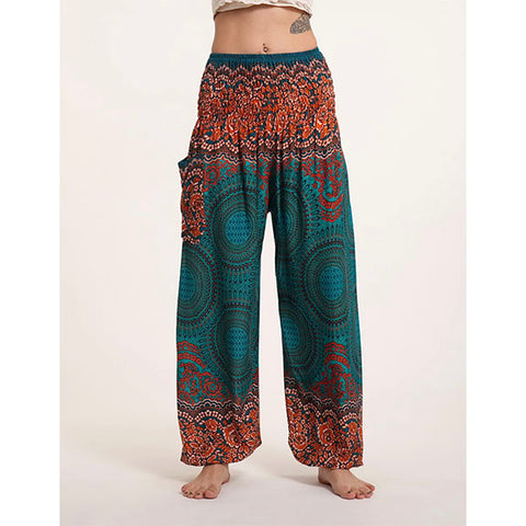 Pantalon sarouel Mandala géométrique en turquoise