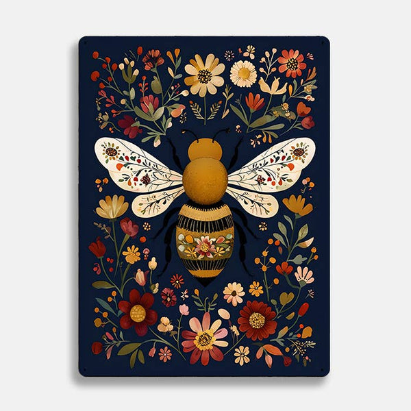 Metal Sign: Floral Bee