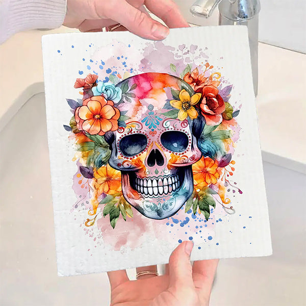 Dish Cloth Day of the Dead Colorful Sugar Skull