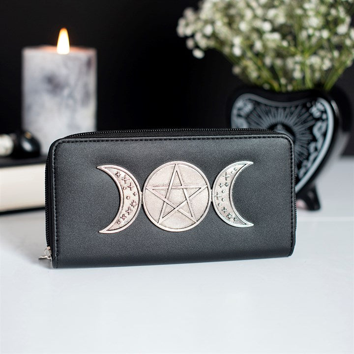 Spellbound Secrets - Black Triple Moon Zippered Wallet