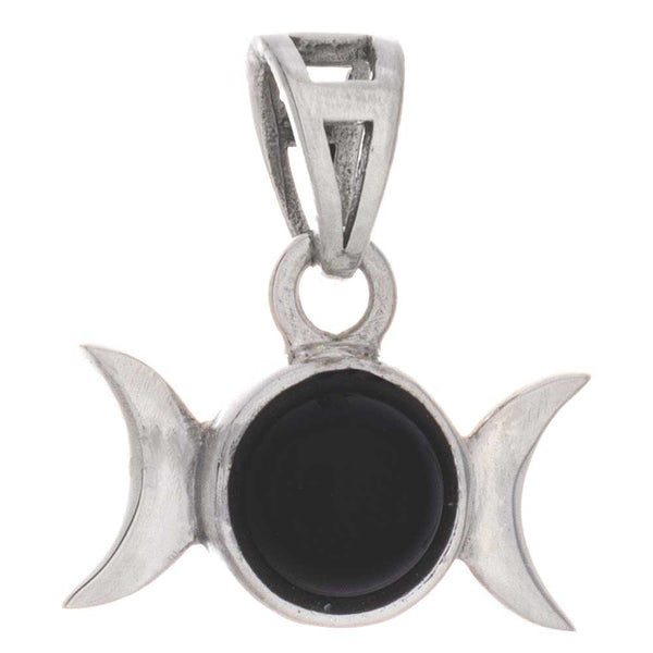 Triple Moon and Black Onyx Pendant Sterling Silver