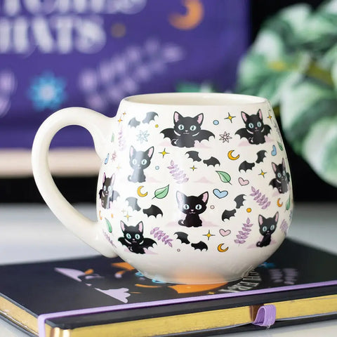 Round Mug Cute and Creepy Black Cat Print