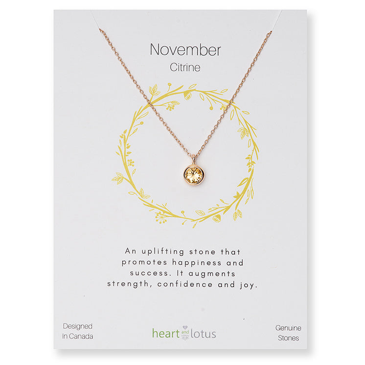 Birthstone Necklace Rose Gold November Citrine