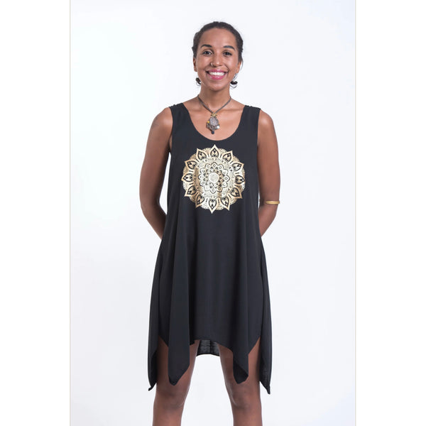 Super Soft Cotton Tank - Mandala Gold on Black (One Size)