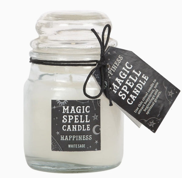 Happiness White Sage Spell Mini Candle in Glass