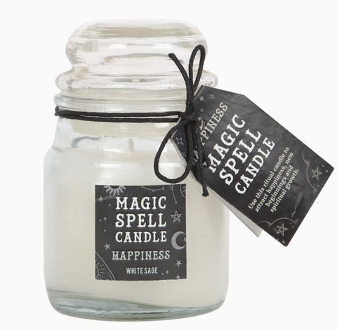 Happiness White Sage Spell Mini Candle in Glass