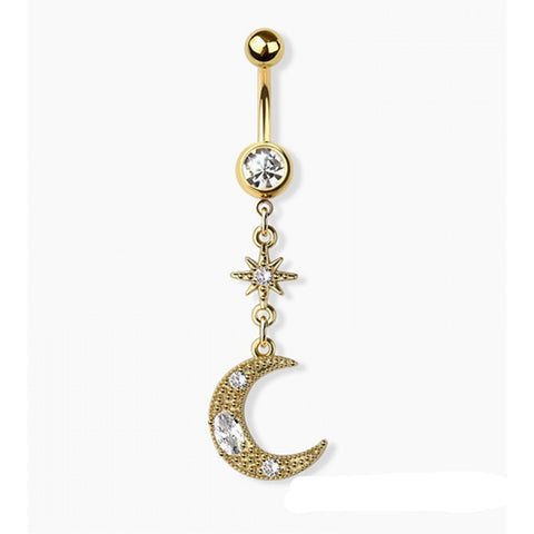 Belly Ring Moon Starburst 316L Surgical Steel