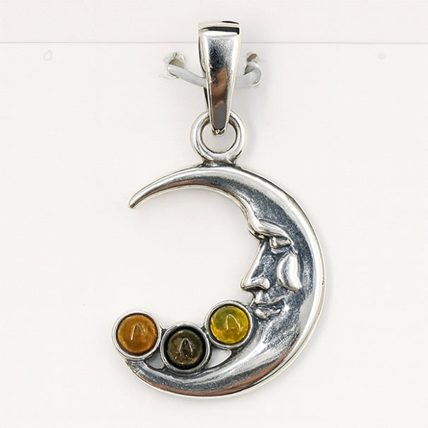 Pendant Baltic Amber Moon sterling silver