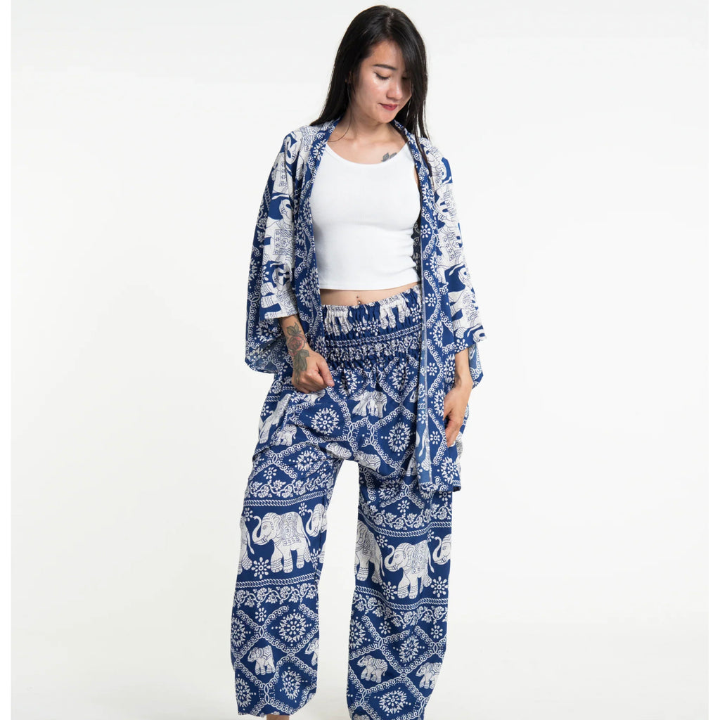 Diamond Elephant Lounge Set in Blue Plus Size