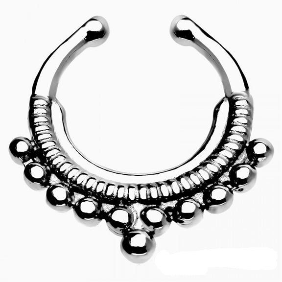 Fake Septum Hanger Multi Bead - Silver