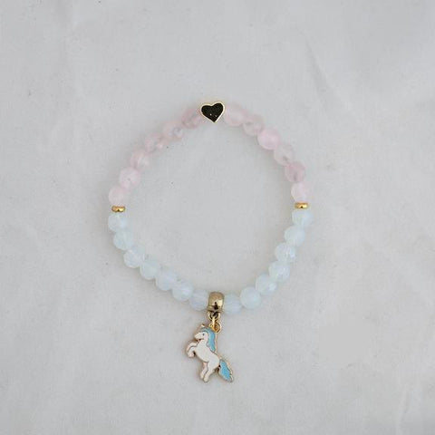 Bracelet 6mm opalite rose quartz unicorn child size