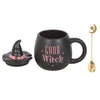 Pink Good Witch Lidded Ceramic Mug with Metal Moon Spoon