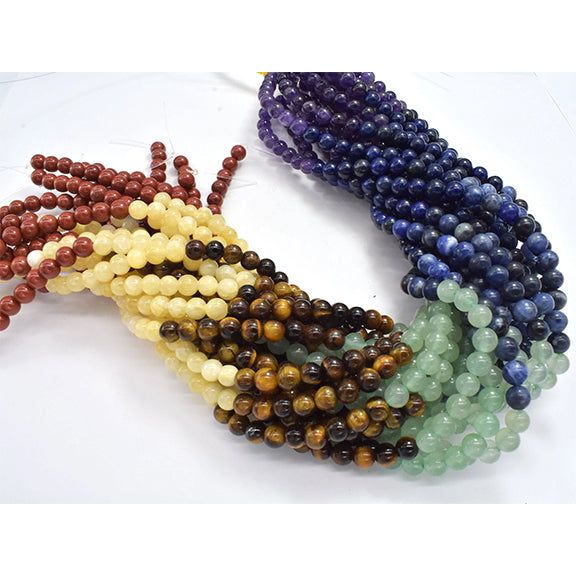 Beads 6mm Chakras - Amethyst, Natural Lapis, Sodalite, Green Aventurine, Tiger Eye, Yellow Jade, Red Jasper