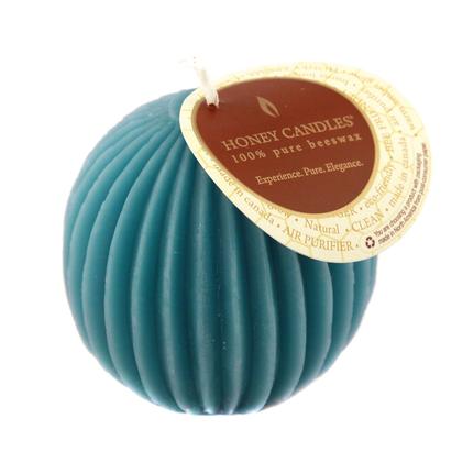 Fluted Sphere Glacier Teal Beeswax Candle