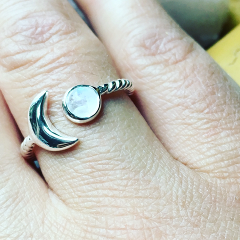 Bague pierre de lune lune bande tressée argent sterling