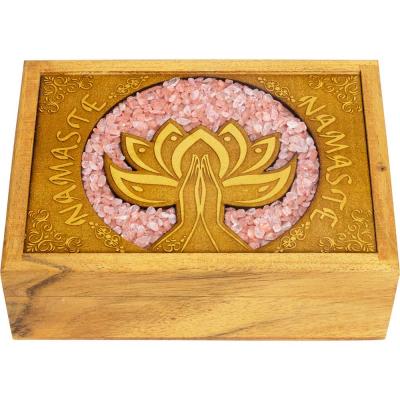 Wood box lotus with rose quartz inlay