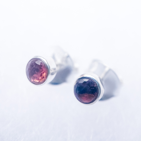 Boucles d'oreilles clous tourmaline rose argent massif