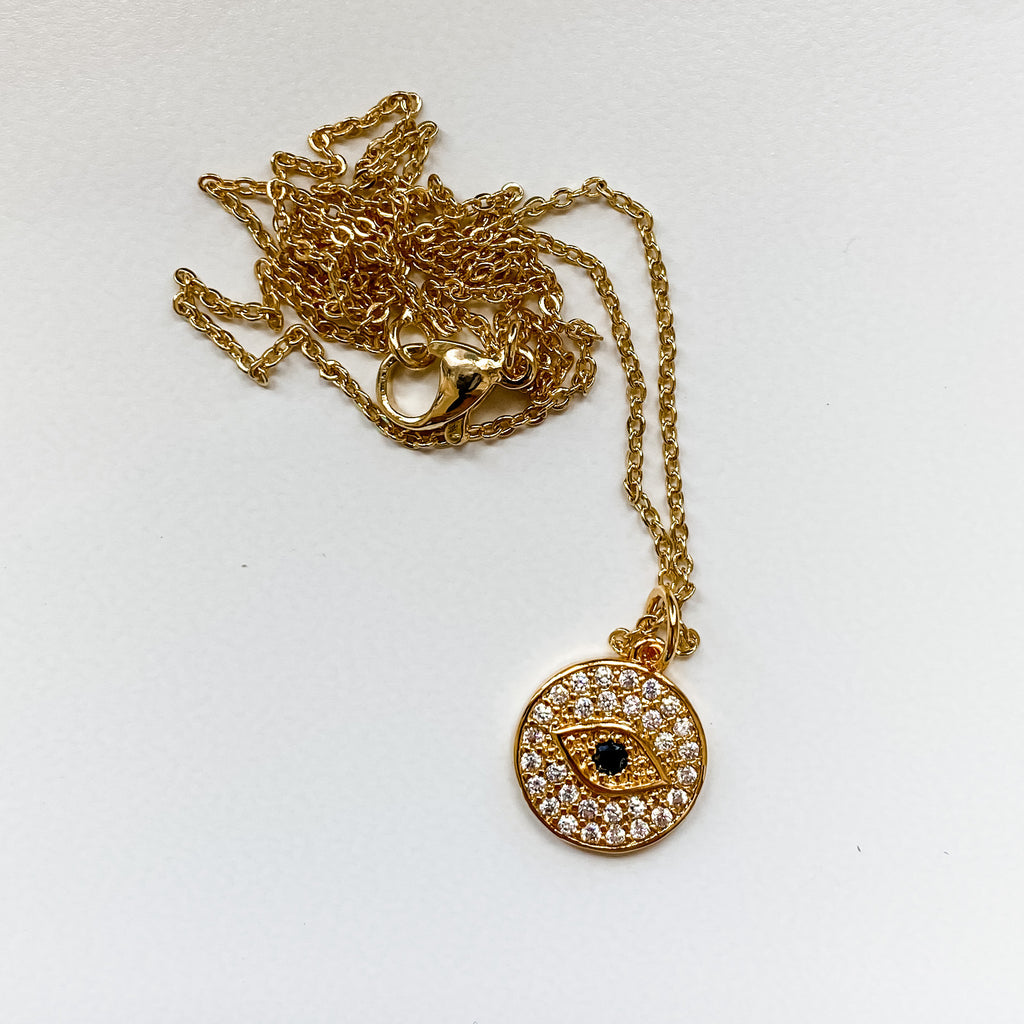 18K gold plated necklace - evil eye zirconia