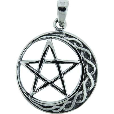 Pendant Celtic crescent moon pentacle sterling silver