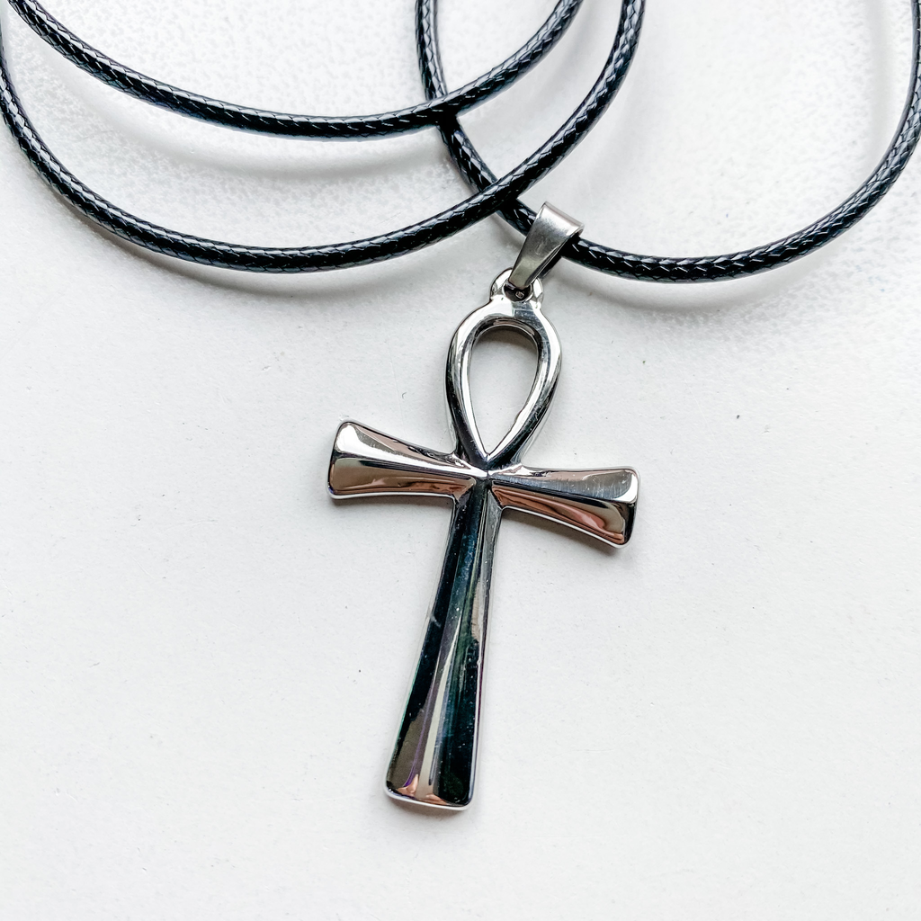 Necklace Ankh stainless steel on 24” black cord