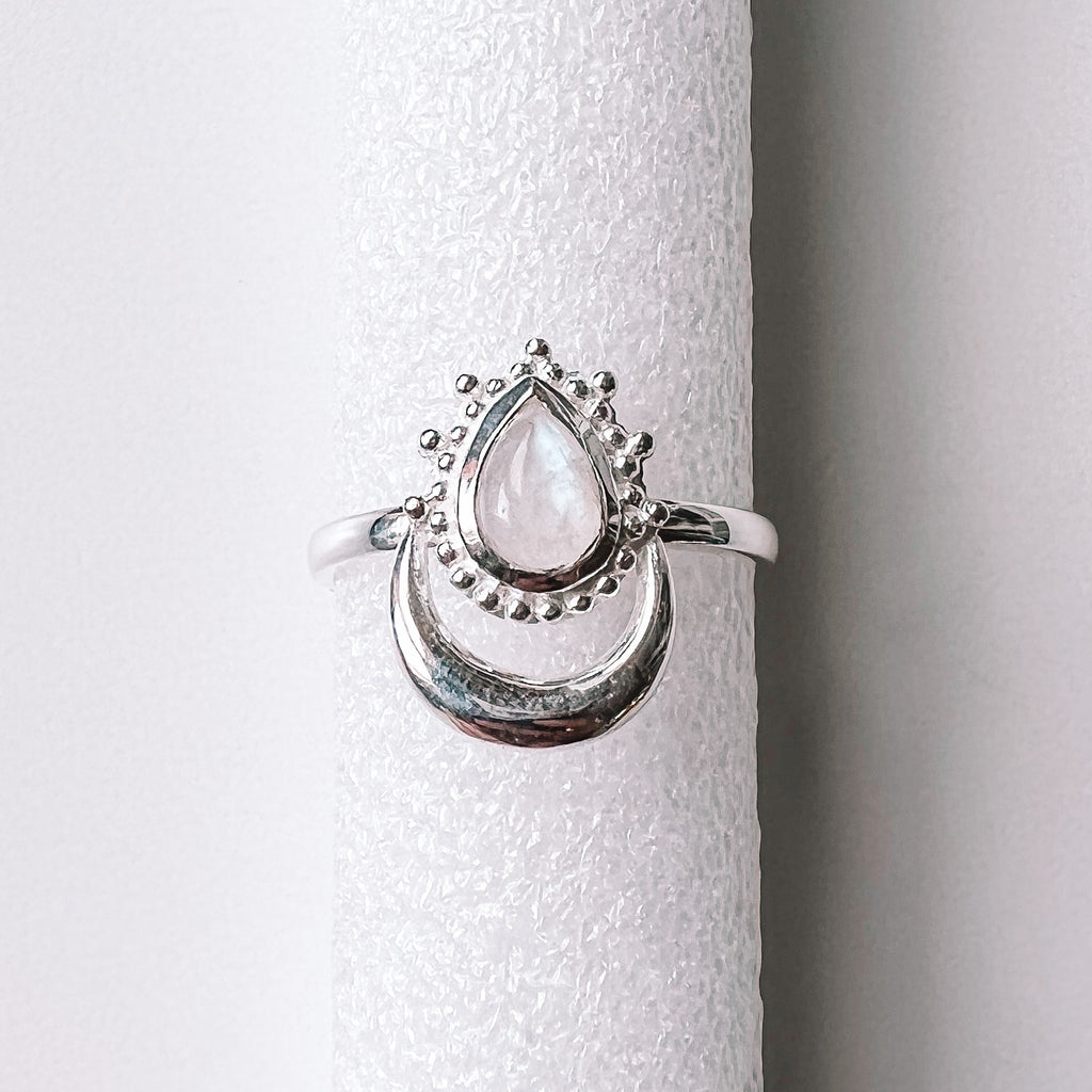 Bague Pierre de Lune Goutte Croissant Argent Massif