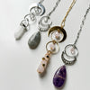 Necklace amethyst point stars/crescent - stainless steel