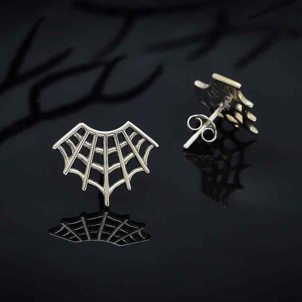 Earring spider web post sterling silver