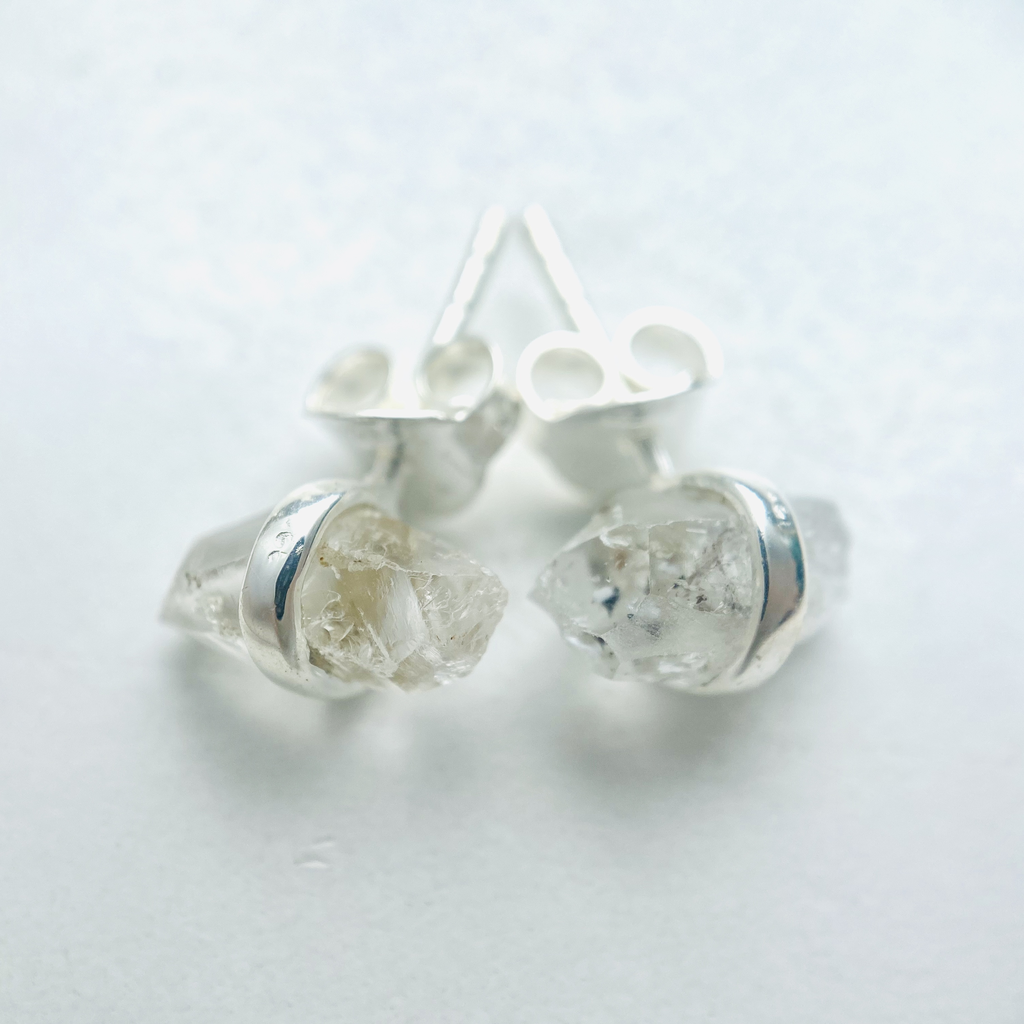 Earrings Herkimer diamond raw sterling silver