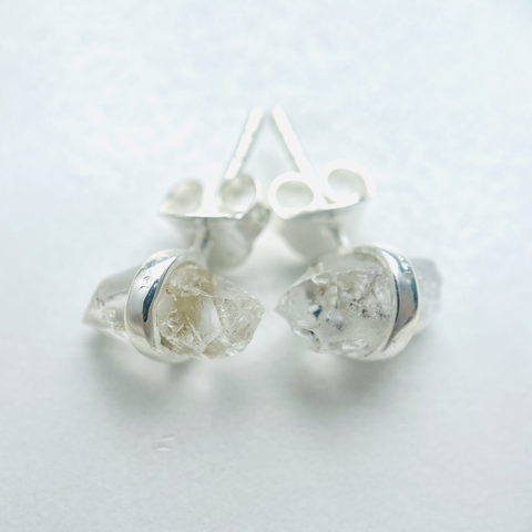 Earrings Herkimer diamond raw sterling silver