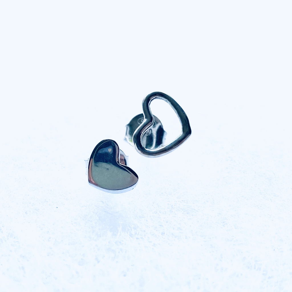 Earrings heart stud sterling silver