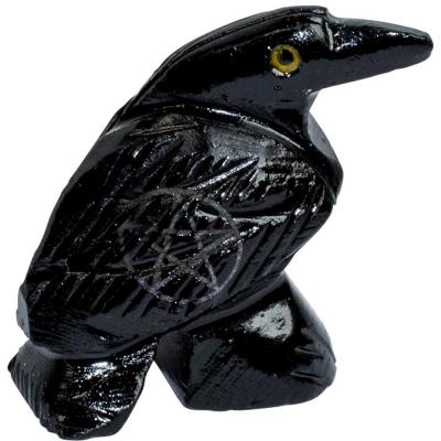 Corbeau en onyx noir avec pentacle