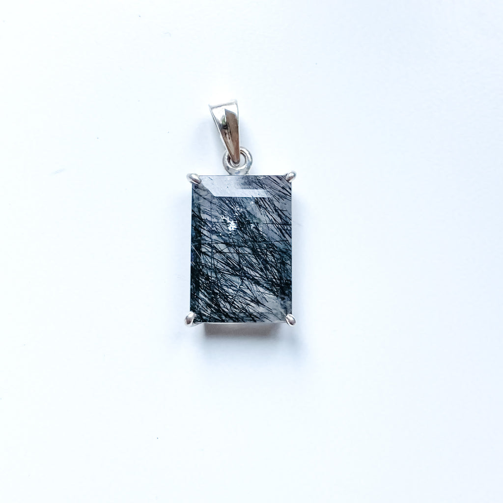 Pendentif Quartz Tourmaliné rectangle Argent Massif