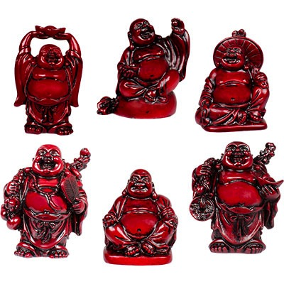 Statues Bouddha en résine rouge lot de 6