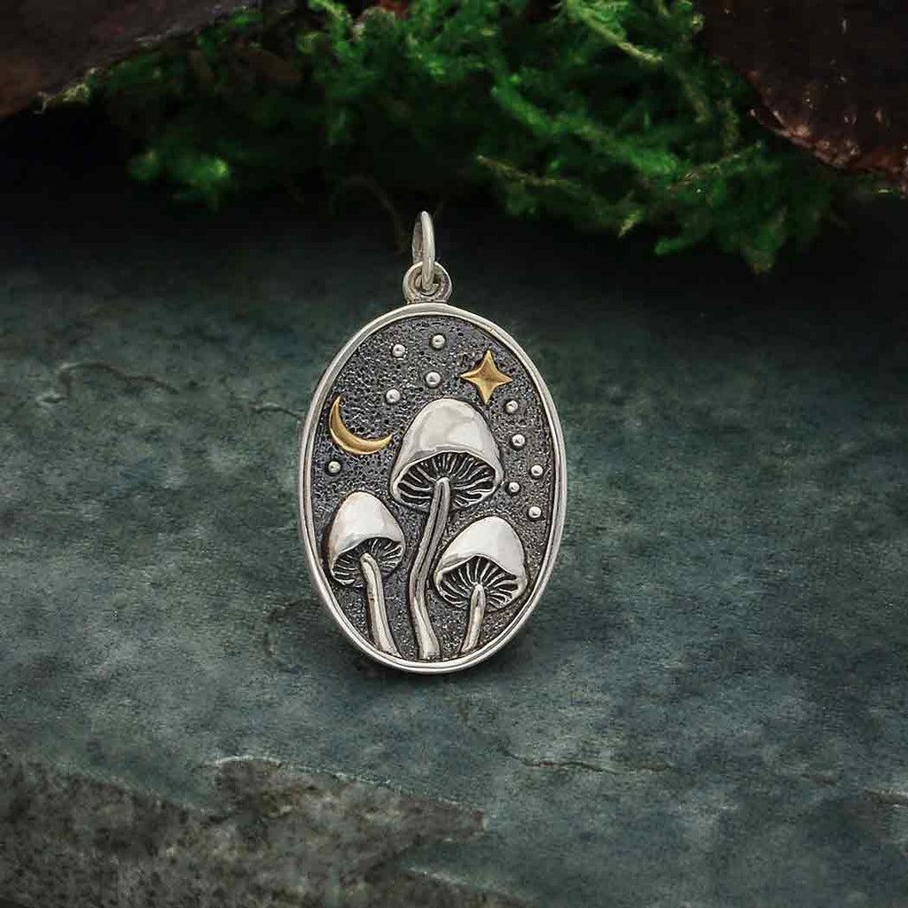 Pendentif champignons lune/étoile argent sterling