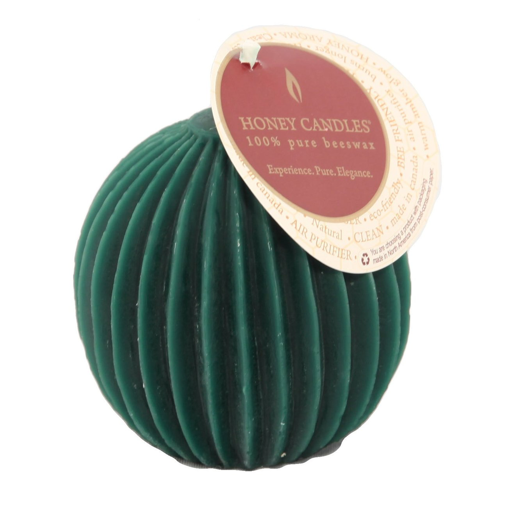 Fluted Sphere Forest Green Beeswax Candle