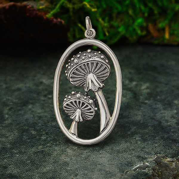 Pendentif champignons en argent sterling ovale