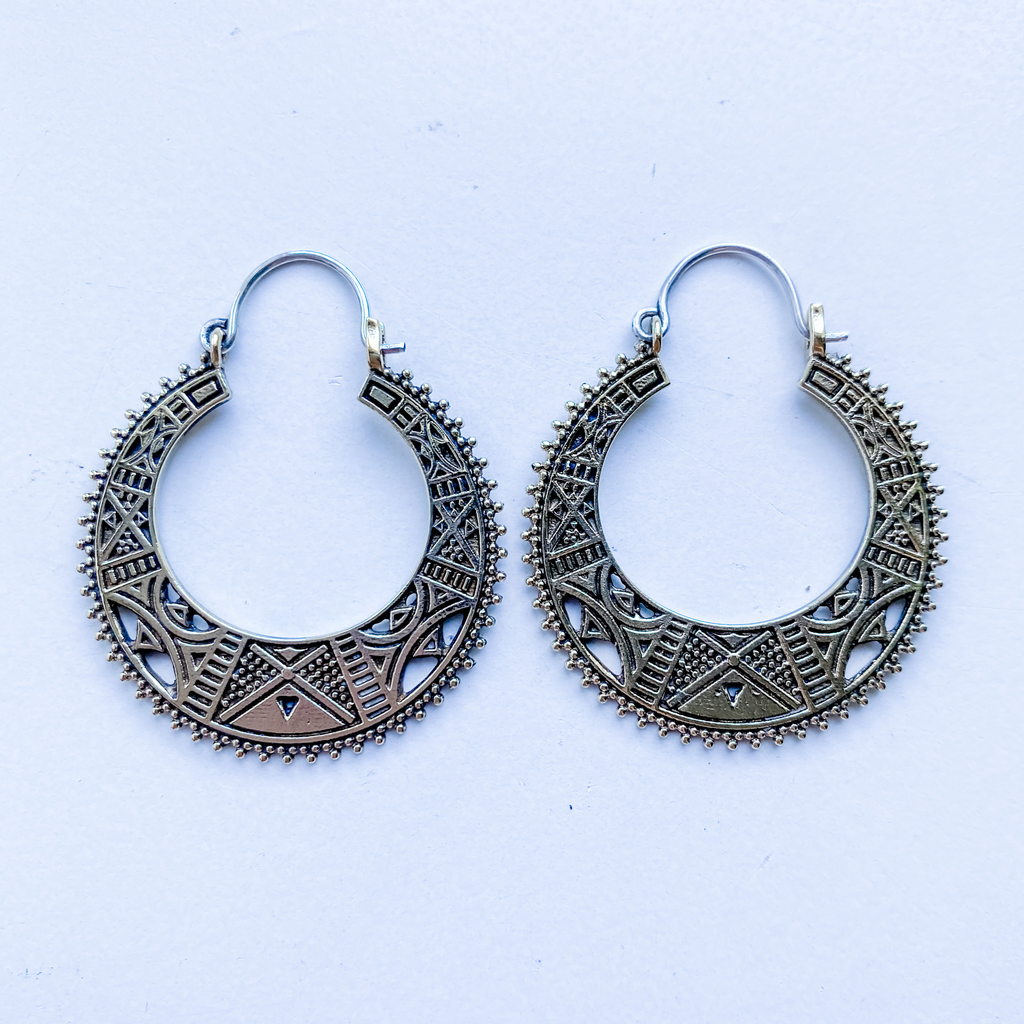 Earrings brass geometric design (hanger is sterling silver)