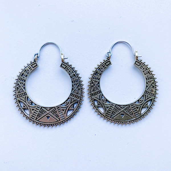 Earrings brass geometric design (hanger is sterling silver)