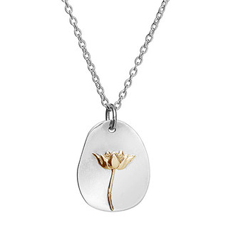 Necklace lotus tag sterling silver & brass