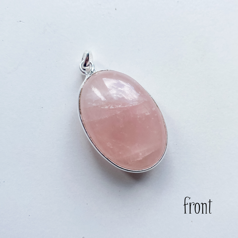 Pendant oval double sided rose quartz sterling silver
