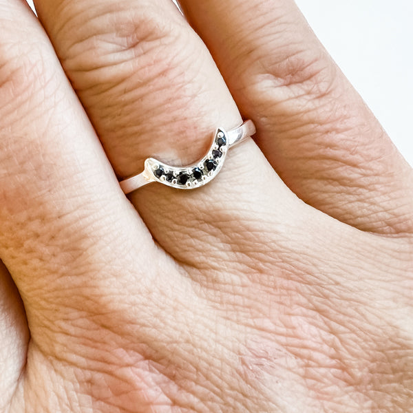 Ring black onyx crescent moon sterling silver