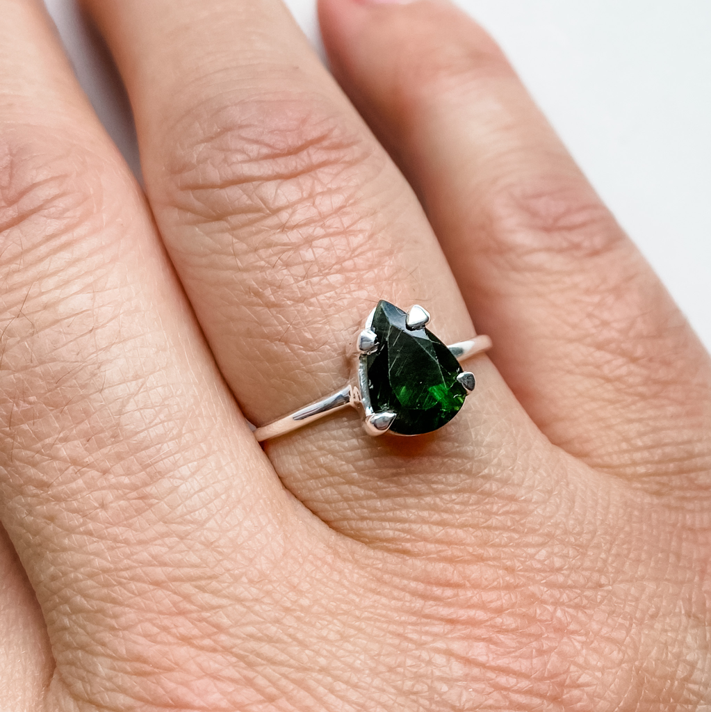 Bague tourmaline verte goutte argent sterling