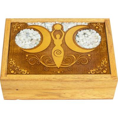 Wood Box Moon Goddess Moonstone Inlay