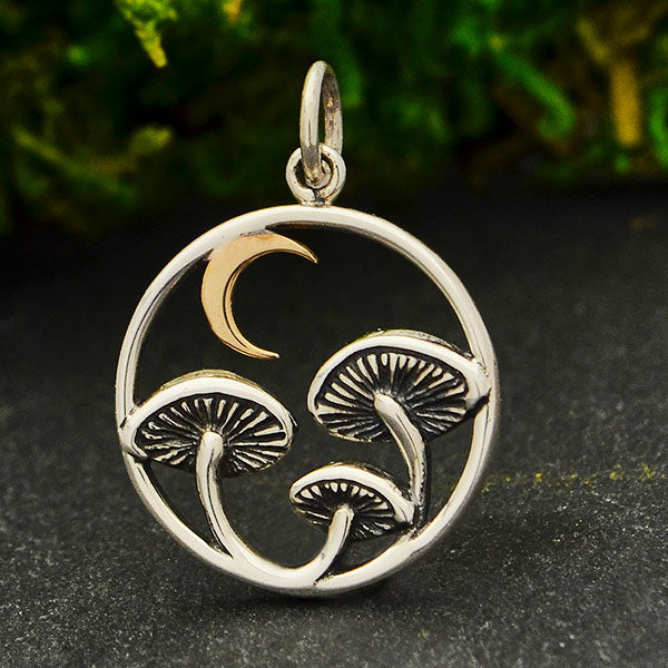 Pendentif champignon or lune argent sterling