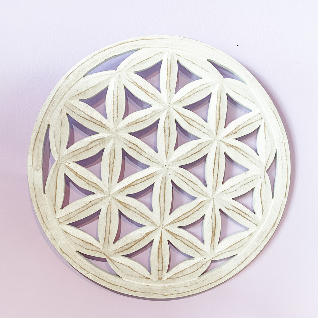 Wood Flower of Life Grid/Wall Hanging White